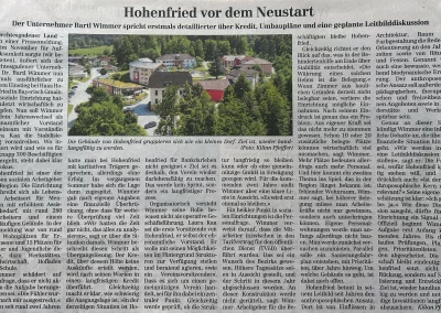 Hohenfried vor dem Neustart